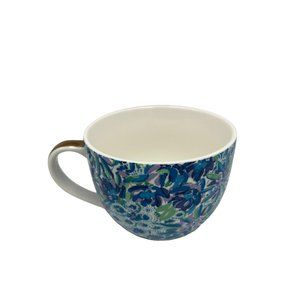 Lilly Pulitzer Blue Floral Gold Trim 12 oz Oversized Coffee Mug Tea Cup
